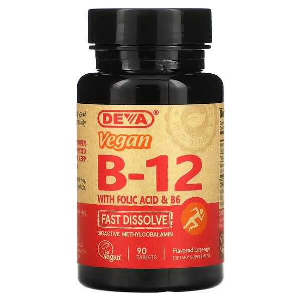 Deva, 含葉酸和 B6 的全素 B12,速溶,90 片