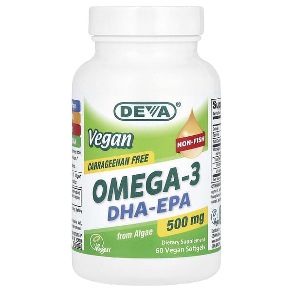 Deva, 全素歐米伽-3，DHA-EPA，500 毫克，60 粒全食膠囊