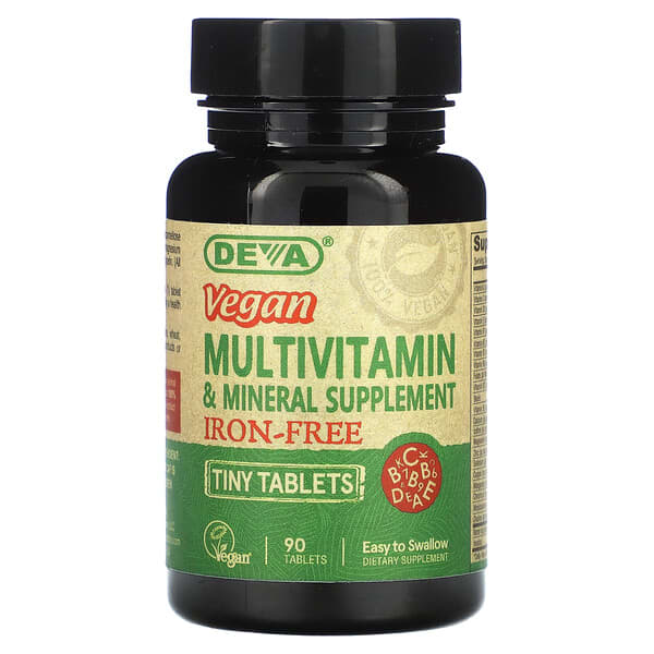 Deva, 全素迷你片劑多維生素和礦物質補充劑，無鐵，90 片