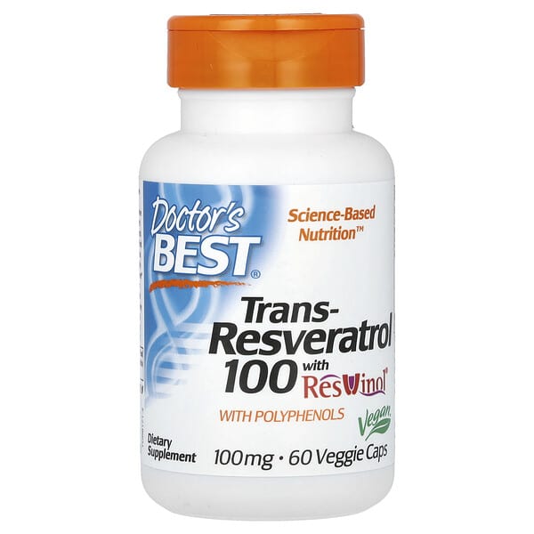 Doctor's Best, 反式白藜蘆醇 100，含 ResVinol，100 毫克，60 粒素食膠囊