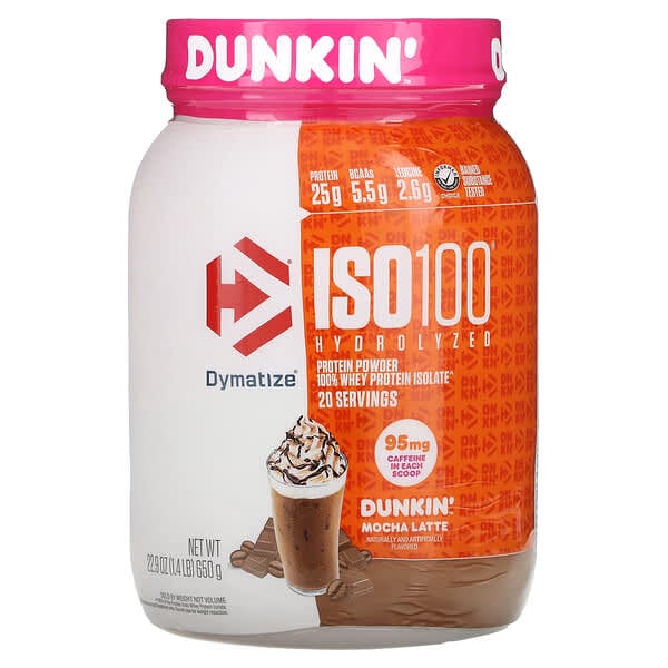 Dymatize, ISO100 Hydrolyzed，全分離乳清蛋白，Dunkin 摩卡拿鐵味，1.4 磅（650 克）