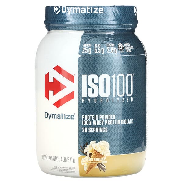 Dymatize, ISO 100, Hydrolyzed，全分離乳清蛋白質粉，美味香草味，1.3 磅（600 克）