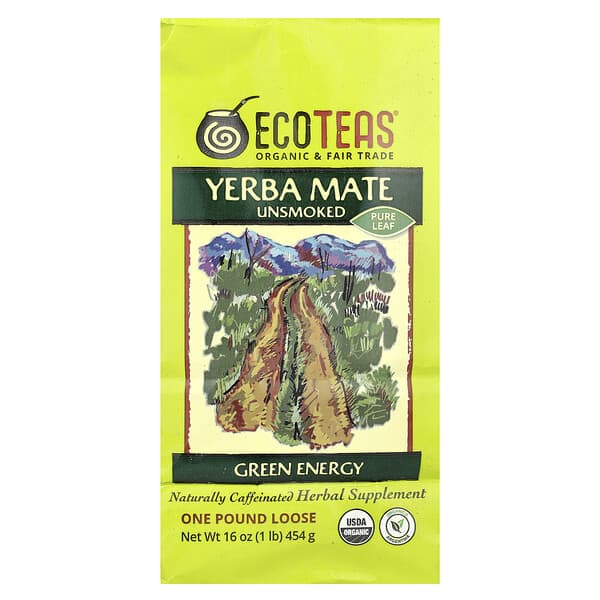 EcoTeas, 巴拉圭冬青全葉散茶，未薰制，綠色能量，16 盎司（454 克）