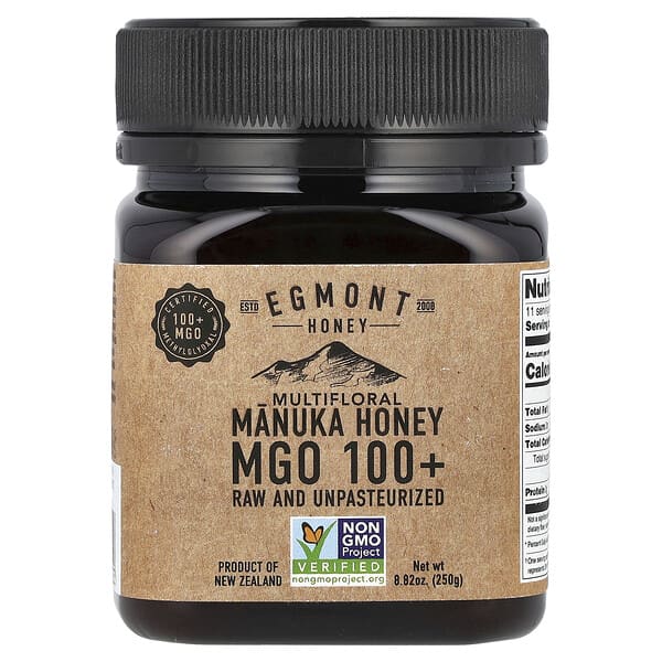 Egmont Honey, 雜花麥盧卡蜂蜜,未加工且未經巴氏滅菌,MGO 100+,8.82 盎司(250 克)