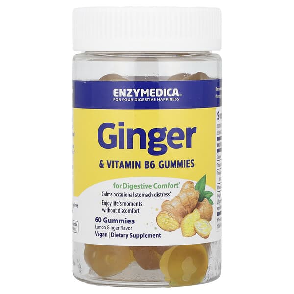 Enzymedica, 薑和維生素 B6，檸檬薑，60 粒軟糖