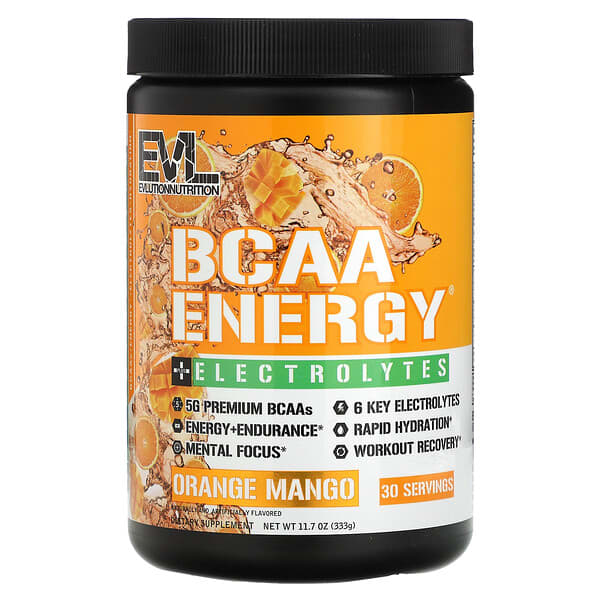 EVLution Nutrition, 支鏈胺基酸能量和電解質配方,柳丁芒果味,11.7 盎司(333 克)