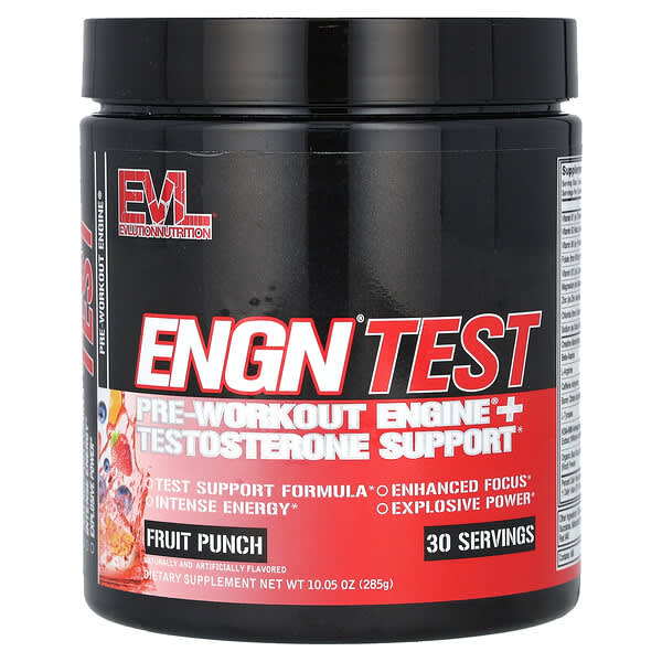 EVLution Nutrition, ENGN Test，鍛鍊前燃脂引擎 + 睾酮支援，混合水果味，10.05 盎司（285 克）
