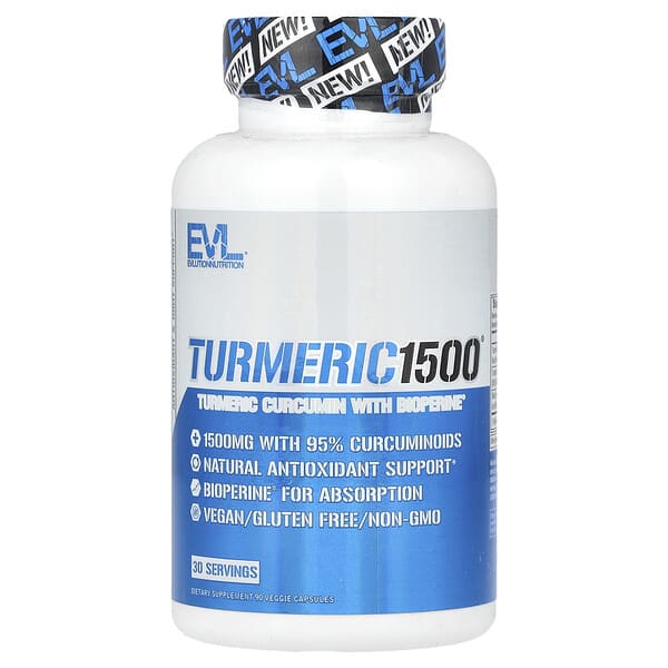 EVLution Nutrition, Turmeric 1500®，含 BioPerine® 姜黃素，90 粒素食膠囊