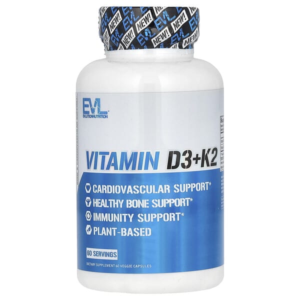 EVLution Nutrition, 維生素 D3 + K2，60 粒素食膠囊