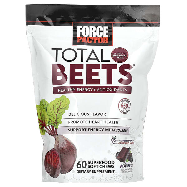 Force Factor, Total Beets®,健康能量 + 抗氧劑,巴西莓,325 毫克,60 片 Superfood 咀嚼片