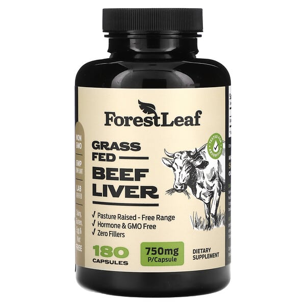 Forest Leaf, 草飼牛肝,750 毫克,180 粒膠囊