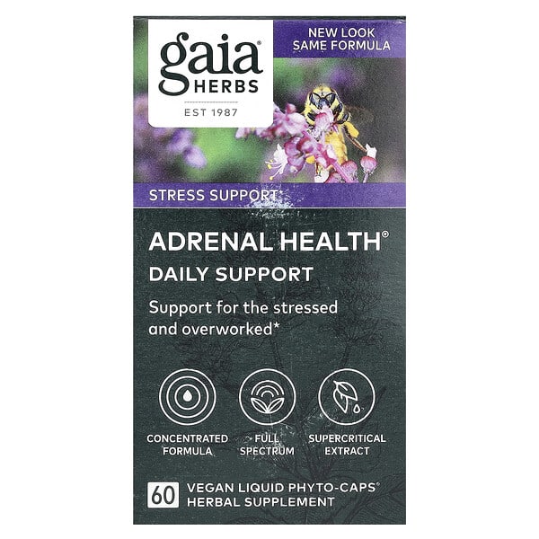 Gaia Herbs, 腎上腺健康，日常幫助，60 粒全素液體素食膠囊