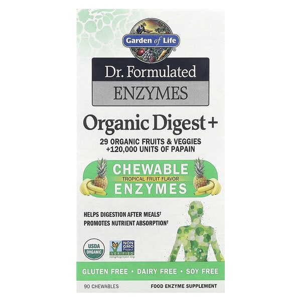 Garden of Life, Dr. Formulated Enzymes，有機消化+，熱帶水果味，90 片咀嚼片