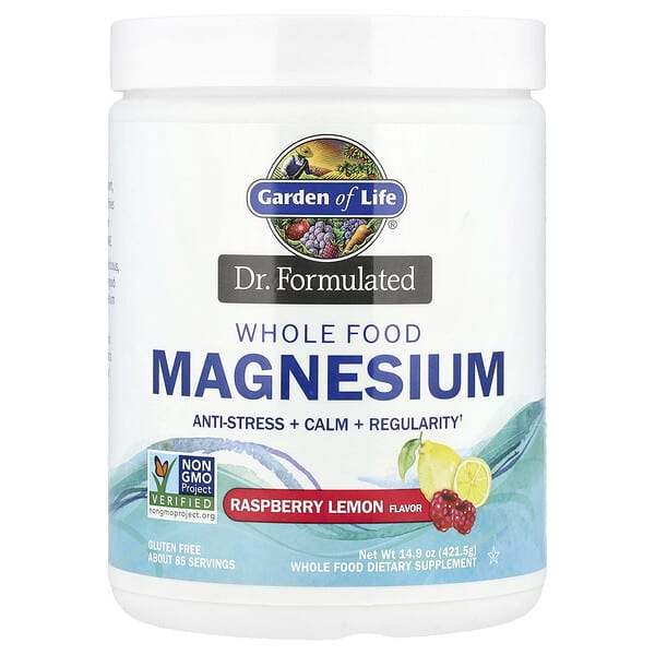 Garden of Life, Dr. Formulated，全食鎂，樹莓檸檬味，14.9 盎司（421.5 克）