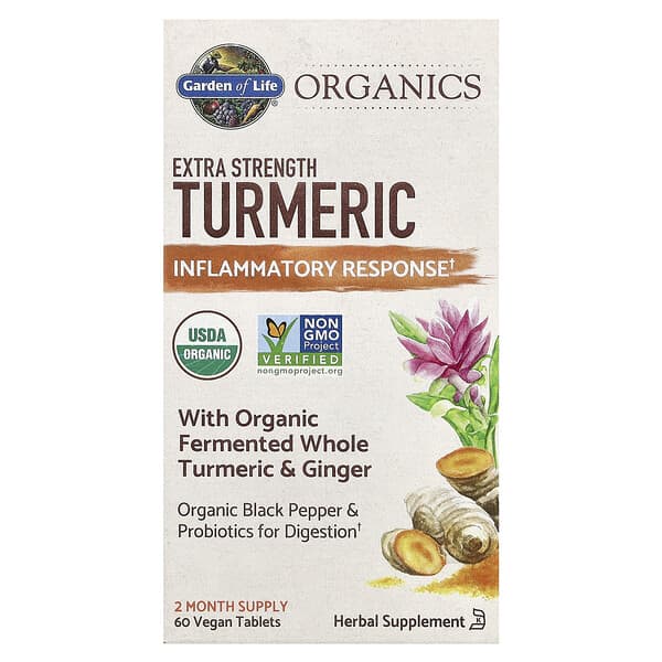 Garden of Life, Organics,特強型姜黃,炎性反應,60 片全素片