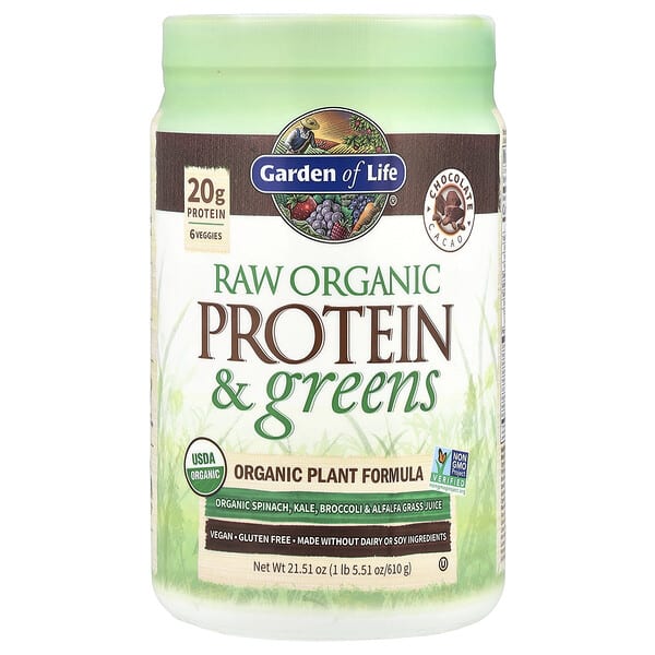 Garden of Life, RAW 蛋白質和綠色食品，有機植物配方，巧克力可可，21.51 盎司（610 克）