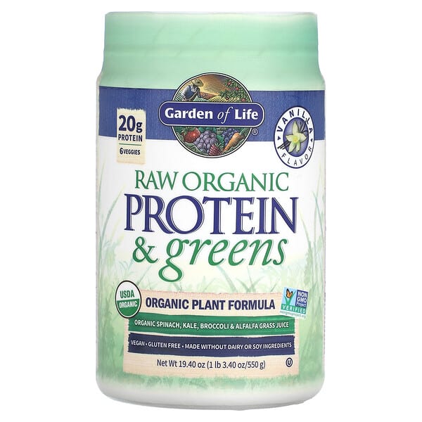 Garden of Life, RAW 蛋白質 & Greens，有機植物配方，香草，19.40 盎司（550 克）