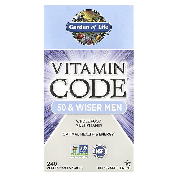 Garden of Life, Vitamin Code，50 歲及以上男性，全食多維生素，240 粒素食膠囊