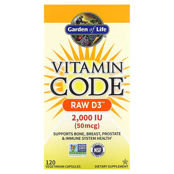 Garden of Life, Vitamin Code,RAW D3,50 毫克(2000 國際單位),120 粒素食膠囊
