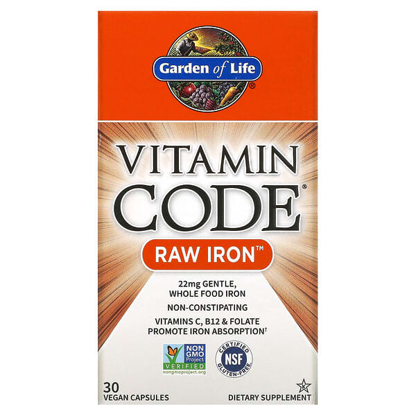 Garden of Life, Vitamin Code，未加工鐵，30 粒全素膠囊