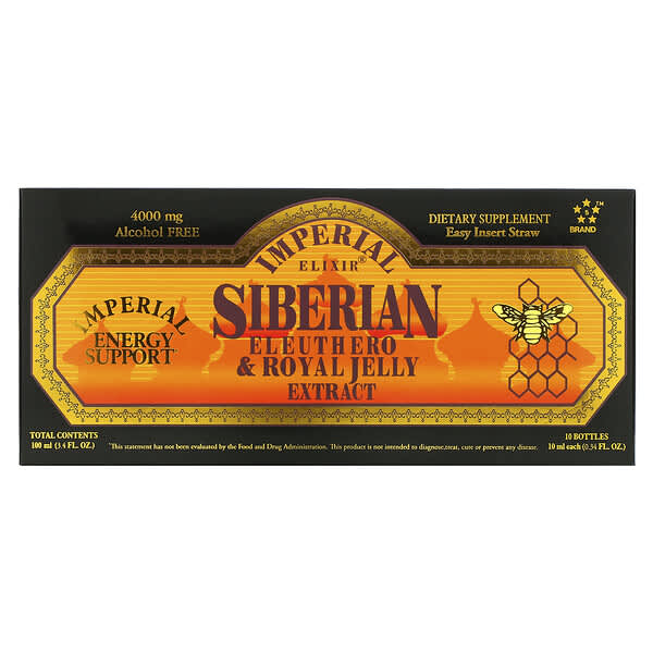 Imperial Elixir, 西伯利亞人參和蜂王漿提取物，不含酒精，4000毫克，10瓶，每瓶0.34液體盎司（10毫升）