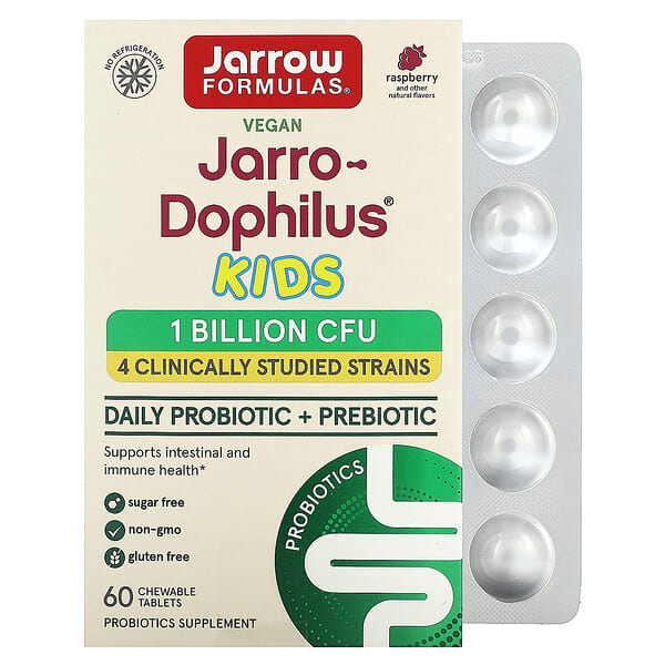 Jarrow Formulas, Jarro-Dophilus Kids,日常益生菌 + 益生元,樹莓味,10 億 CFU,60 片咀嚼片