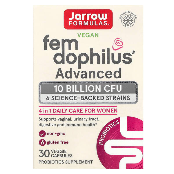 Jarrow Formulas, 全素 Fem Dophilus，高級，100 億 CFU（250 毫克），30 粒素食膠囊