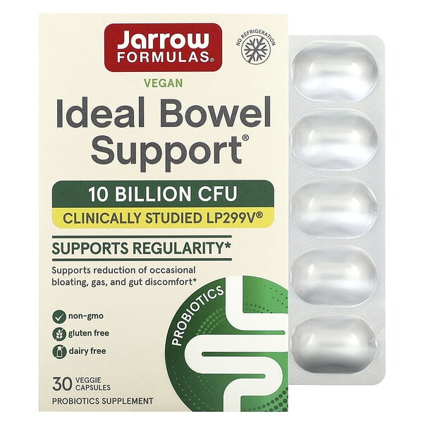 Jarrow Formulas, Vegan Ideal Bowel Support,100 億 CFU,30 粒素食膠囊