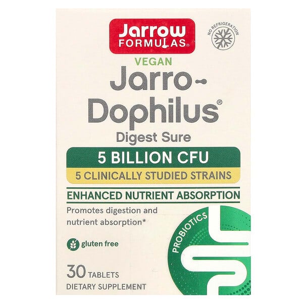 Jarrow Formulas, 全素 Jarro-Dophilus，Digest Sure，50 億 CFU，30 片