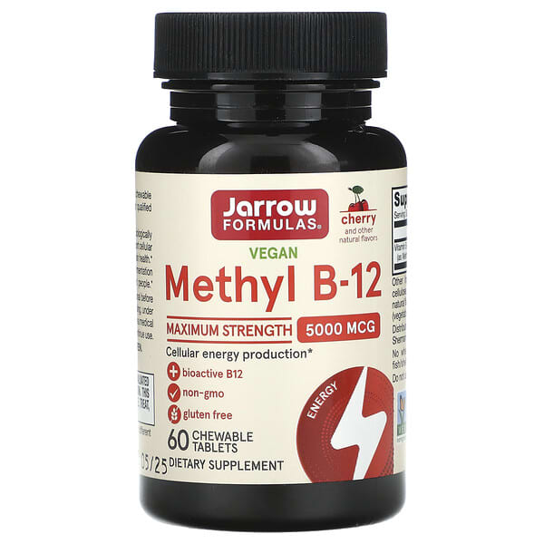 Jarrow Formulas, 全素甲基 B-12，特強型，櫻桃味，5,000 微克，60 片咀嚼片