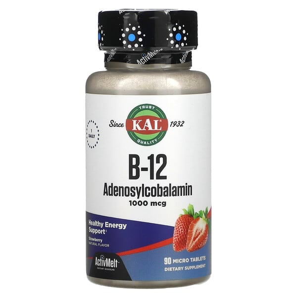 KAL, B-12 腺苷鈷胺素,草莓,1,000 微克,90 片微片