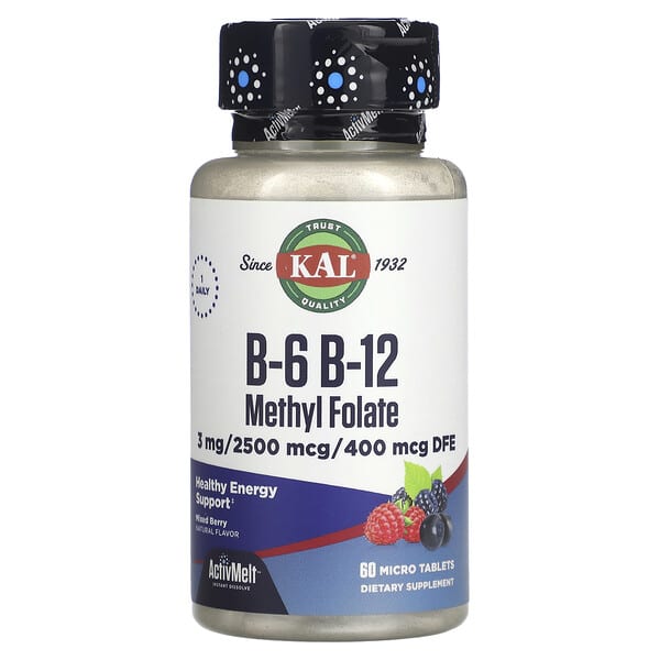 KAL, B-6 B-12 甲基葉酸,混合漿果味,60 片迷你片