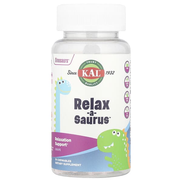 KAL, Dinosaurs®,Relax-a-Saurus™,葡萄味,30 片咀嚼片