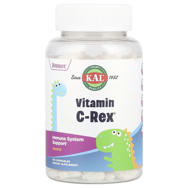 KAL, Dinosaurs®，Vitamin C-Rex®，橙味，100 毫克，100 片咀嚼片