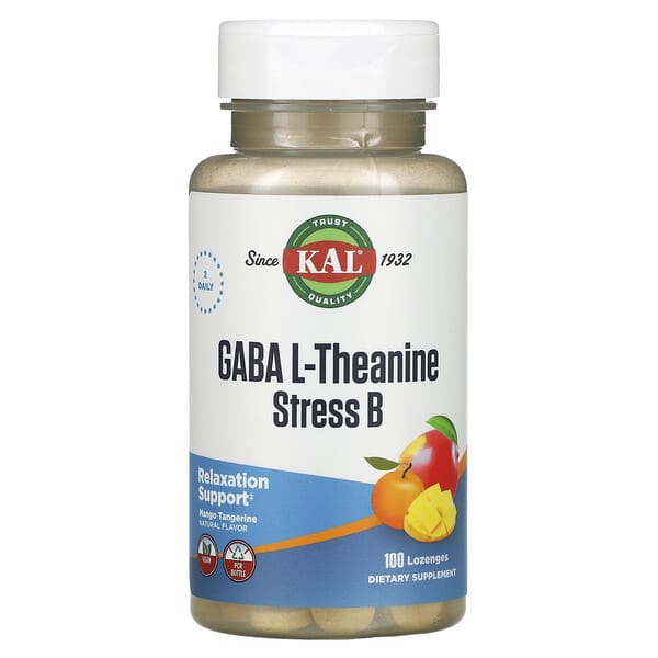 KAL, GABA茶胺酸抗壓維生素B錠劑，天然芒果橘味，100片
