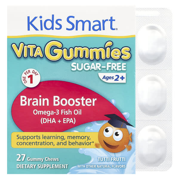 Kids Smart, Kids Smart®，維生素軟糖，大腦幫助劑，無糖，2 歲以上，水果味冰淇淋，27 粒咀嚼軟糖