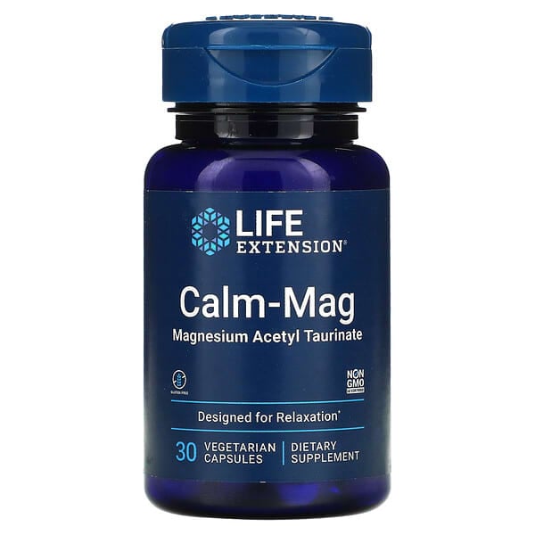 Life Extension, Calm-Mag，乙酰牛磺酸鎂，30 粒素食膠囊