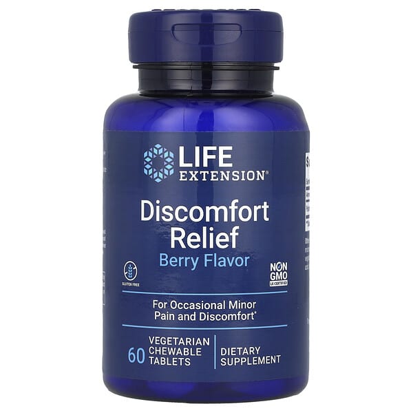 Life Extension, 不適緩解，漿果味，600 毫克，60 片素食咀嚼片