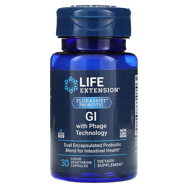 Life Extension, Florassist Probiotic，帶噬菌體技術的 GI，30 粒液體素食膠囊