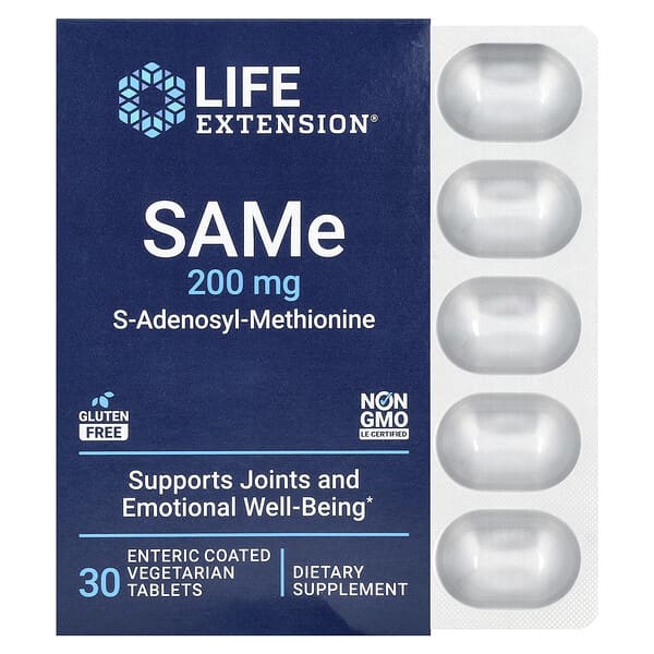 Life Extension, SAMe，S-腺苷蛋氨酸，200 毫克，30 片腸溶包衣素食片