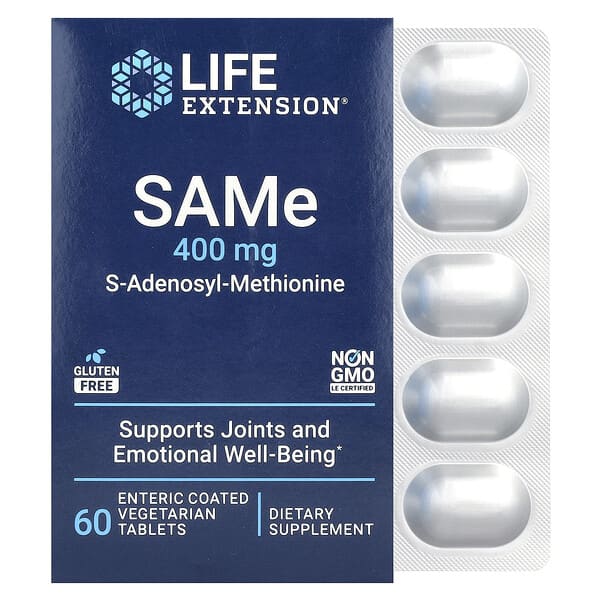 Life Extension, SAMe，S-腺苷蛋氨酸，400 毫克，60 片腸溶包衣素食片