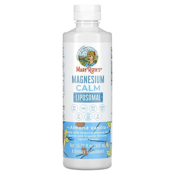 MaryRuth's, Magnesium Calm Liposomal，杏仁質香味草味，15.22 液量盎司（450 毫升）
