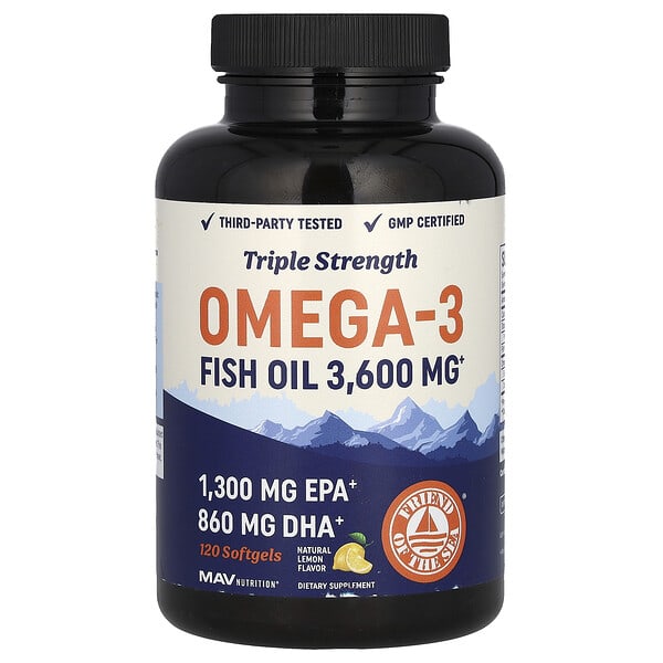 MAV Nutrition, 魚油，優質歐米伽-3，天然檸檬味，120 粒軟凝膠