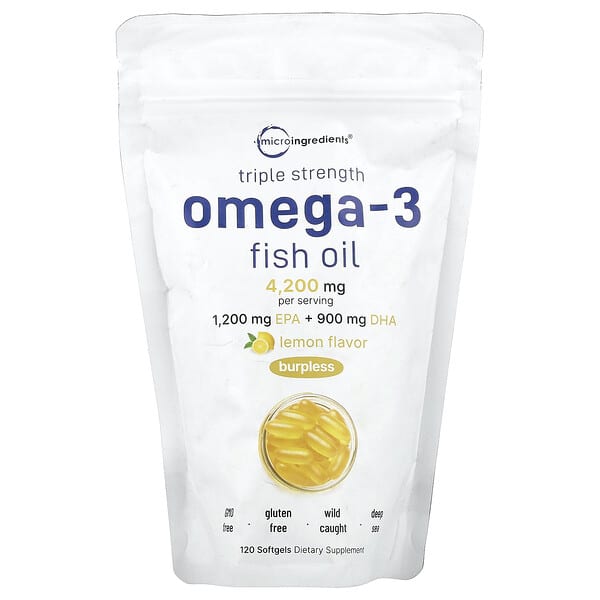 Micro Ingredients, Omega-3 魚油,三倍功效,檸檬味,4200 毫克,120 粒軟凝膠(每粒軟膠囊 1400 毫克)