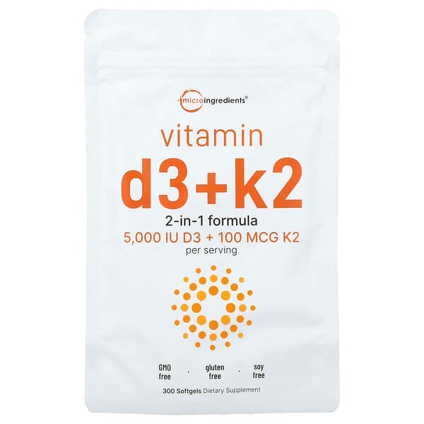 Micro Ingredients, 維生素 D3 + K2，300 粒軟膠囊