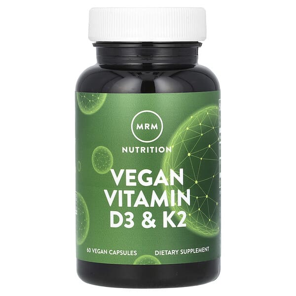 MRM Nutrition, 純素食維生素 D3 和 K2，62.5 微克（2500 國際單位），60 粒純素食膠囊