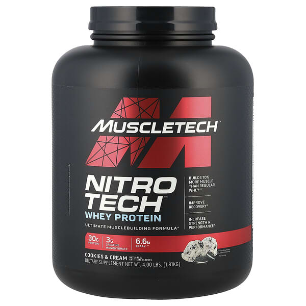 MuscleTech, Nitro-Tech® 乳清蛋白，曲奇和奶油味，4 磅（1.81 千克）