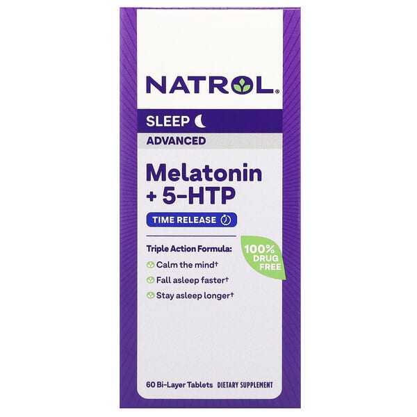 Natrol, 褪黑荷爾蒙 + 5-HTP，高級睡眠幫助，60 片雙層片劑