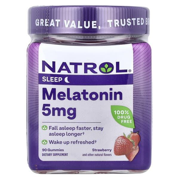 Natrol, 褪黑荷爾蒙，睡眠，草莓味，5 毫克，90 粒軟糖