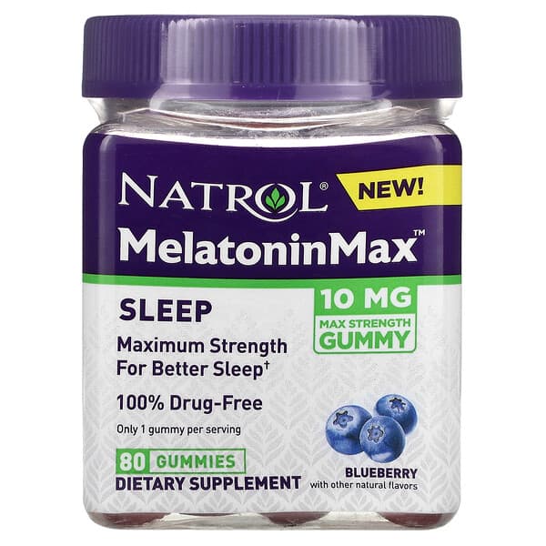 Natrol, 特強型褪黑荷爾蒙,睡眠,藍莓味,10 毫克,80 粒軟糖